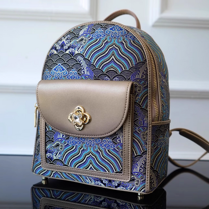 Seawater River Cliff Pattern Backpack Intangible Cultural Heritage Yunjin Zipper New Chinese Style Women's National Style Casual Bag