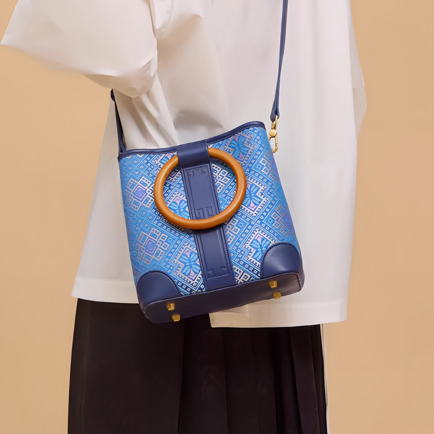 Zhuang brocade ring bag all-match high-end new Chinese style hand-held shoulder bag genuine leather women's bag