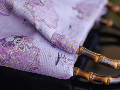 Songjin Silk Purple Panda Lion Dance Bamboo Handbag