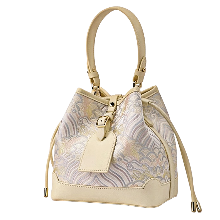 New Chinese style river cliff sea water pattern brocade jacquard bucket bag