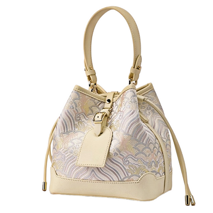 New Chinese style river cliff sea water pattern brocade jacquard bucket bag