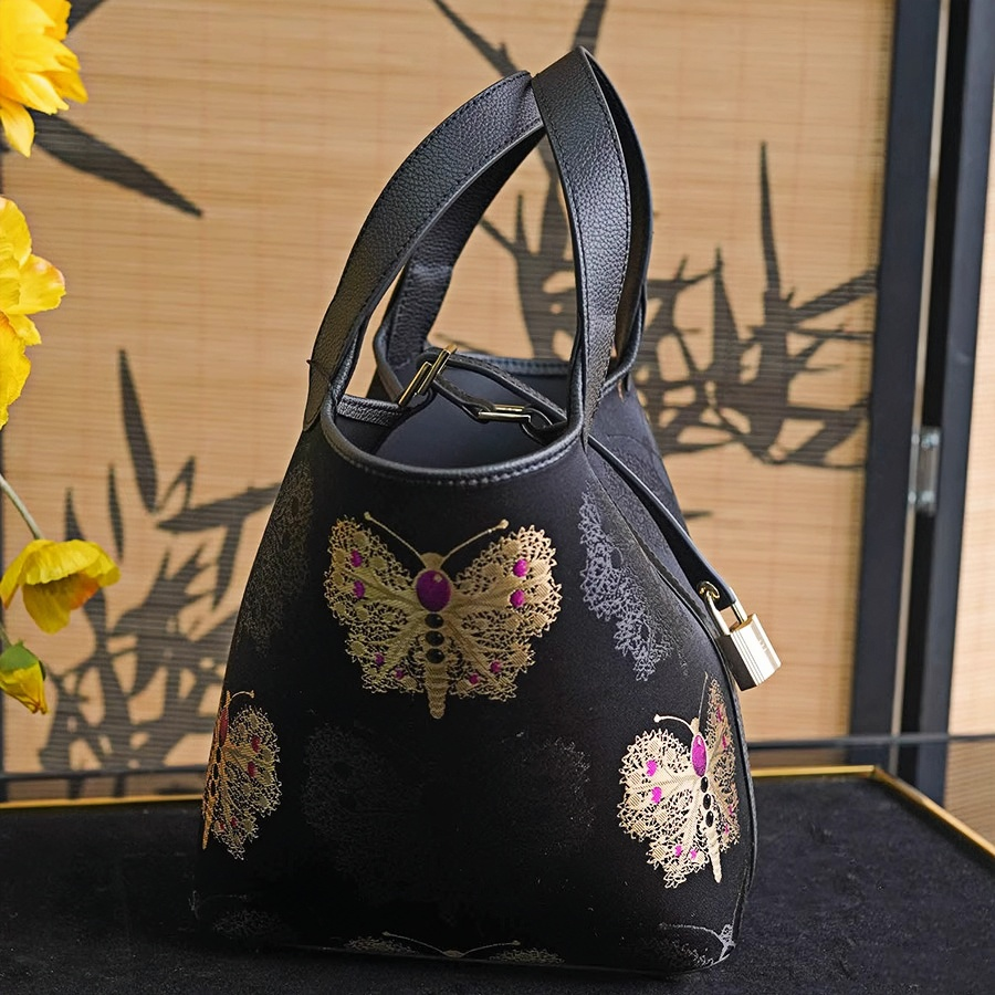 Songjin Handbag New Chinese Style Red Gold Butterfly Lock Bag
