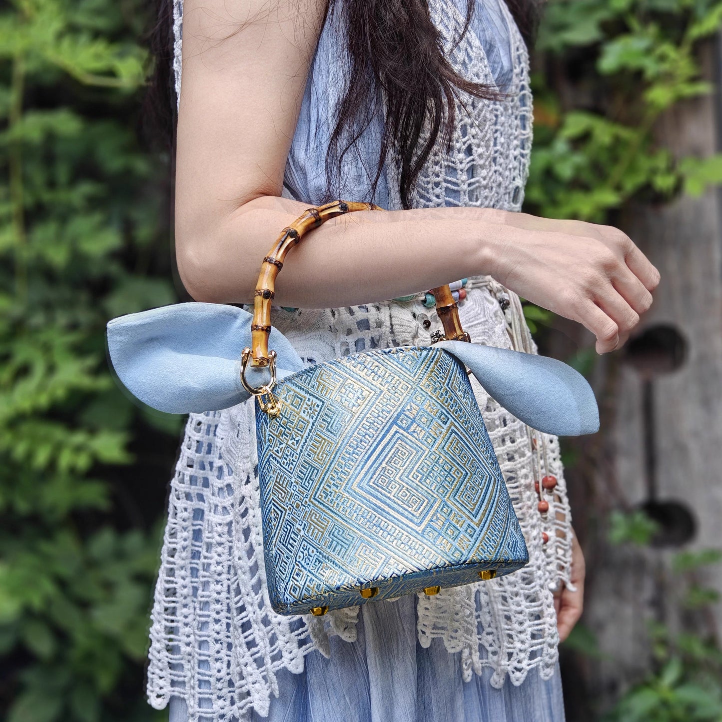 Guangxi Zhuang Brocade Bamboo Bunny Ear Bucket Bag Cute Handbag Crossbody Bag