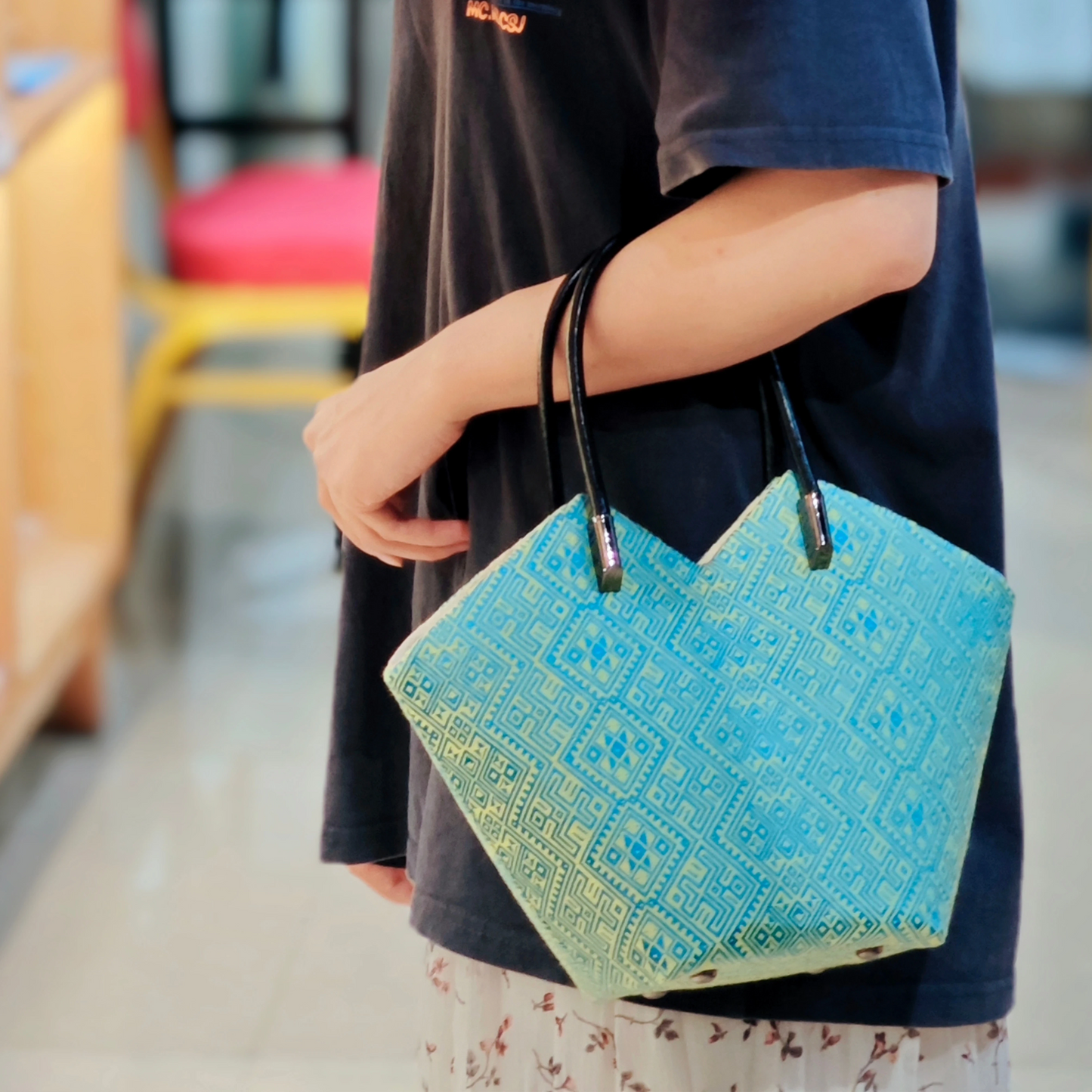 Zhuang Brocade Pattern Green Double Swallow Butterfly Handbag