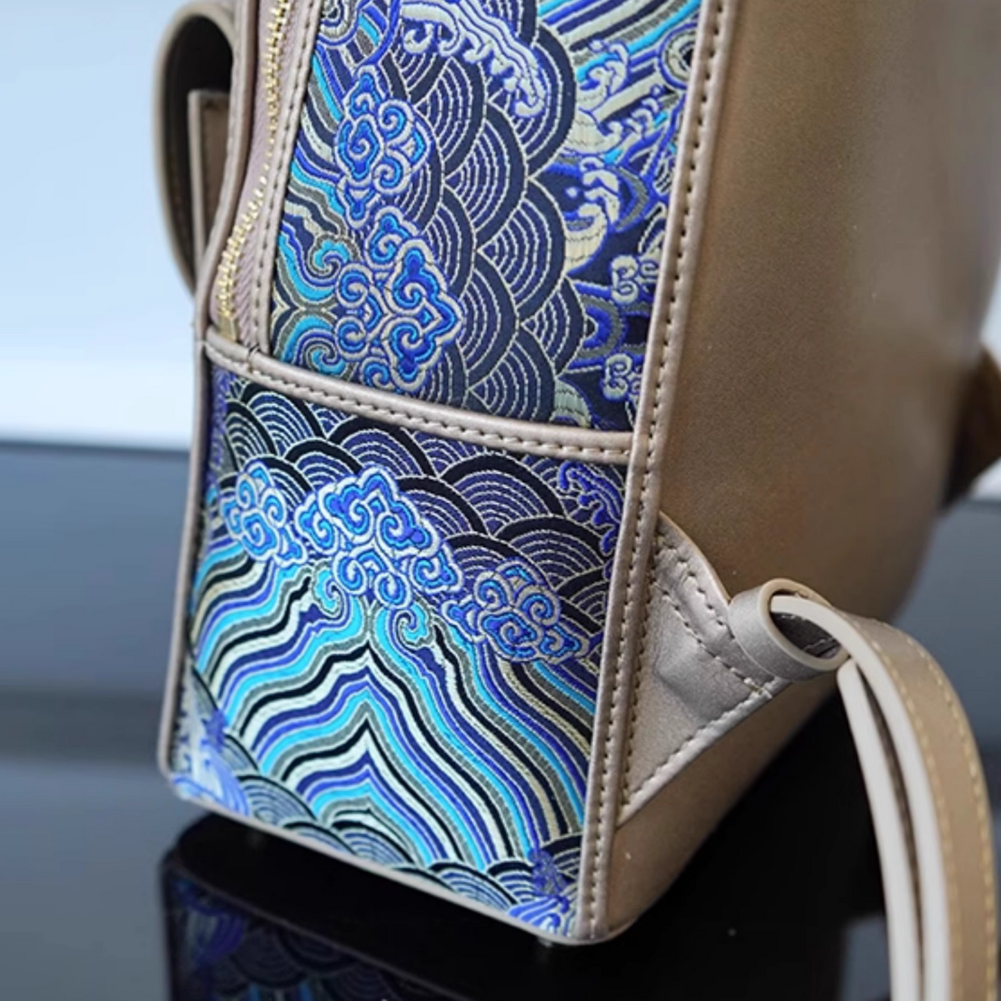 Seawater River Cliff Pattern Backpack Intangible Cultural Heritage Yunjin Zipper New Chinese Style Women's National Style Casual Bag