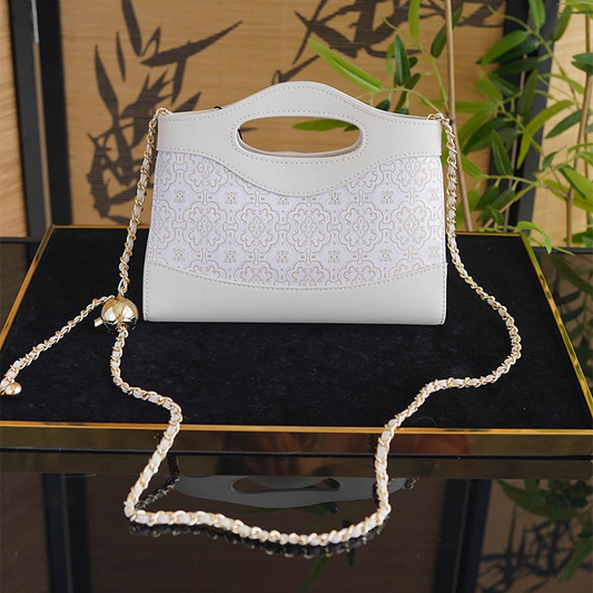 Intangible Cultural Heritage Song Dynasty Brocade Silk Diamond Chain White Dingsheng Pattern Handbag
