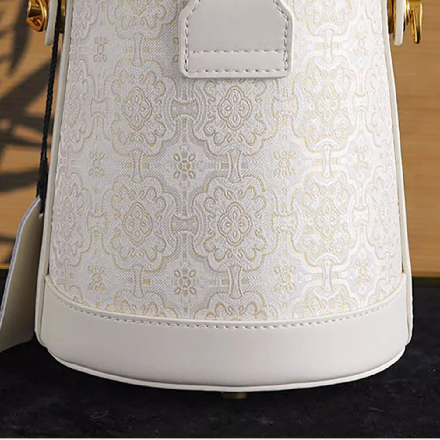 Intangible Cultural Heritage Song Brocade Silk Flower and Butterfly Bucket Bag Genuine Leather Hand Tote Shoulder Bag