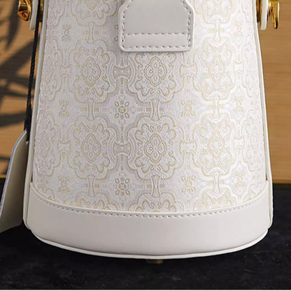 Intangible Cultural Heritage Song Brocade Silk Flower and Butterfly Bucket Bag Genuine Leather Hand Tote Shoulder Bag