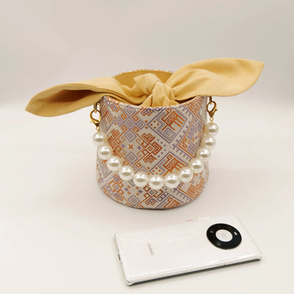 Guangxi Zhuang Brocade Rabbit Ear Pearl Bucket Bag Cute Handbag Crossbody Bag