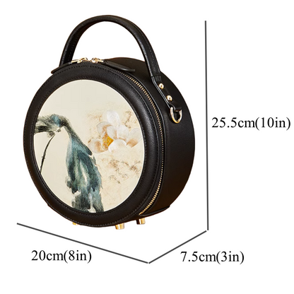 Handmade Suzhou embroidery ink fragrance lotus shadow new Chinese style one-shoulder crossbody handbag small round bag for women