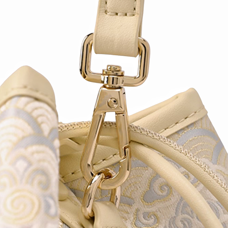 New Chinese style river cliff sea water pattern brocade jacquard bucket bag
