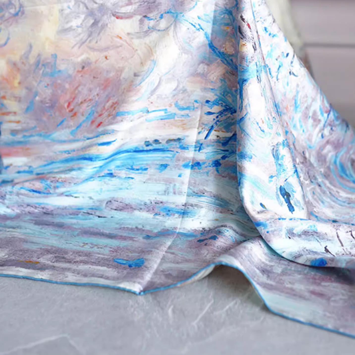 "Snow" Monet Oil Painting Series Double-sided Different Color Printed Twill Silk Large Square Scarf Women's Winter Mulberry Silk Scarf