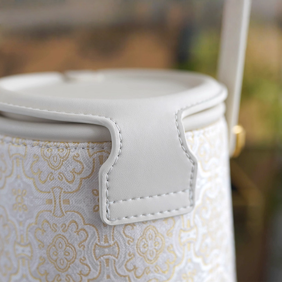 Intangible Cultural Heritage Song Brocade Silk Flower and Butterfly Bucket Bag Genuine Leather Hand Tote Shoulder Bag