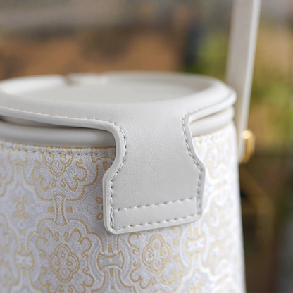 Intangible Cultural Heritage Song Brocade Silk Flower and Butterfly Bucket Bag Genuine Leather Hand Tote Shoulder Bag