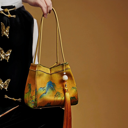 New Chinese style mulberry silk A Thousand Miles of Rivers and Mountains handbag