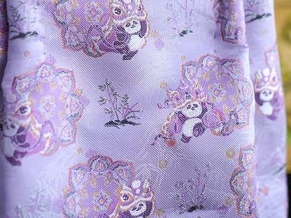Songjin Silk Purple Panda Lion Dance Bamboo Handbag