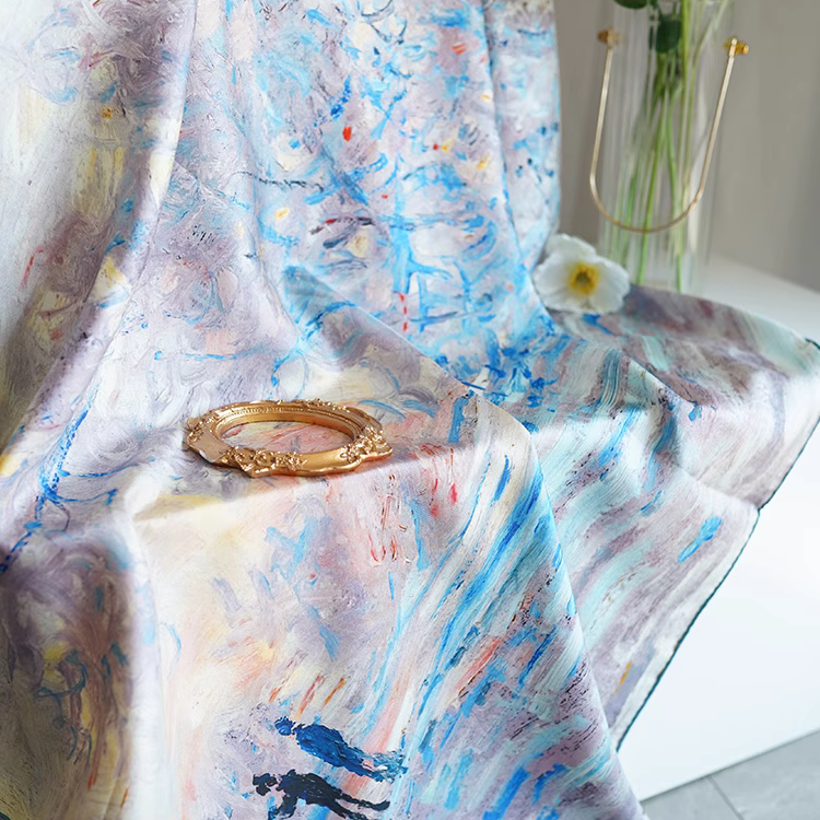 "Snow" Monet Oil Painting Series Double-sided Different Color Printed Twill Silk Large Square Scarf Women's Winter Mulberry Silk Scarf