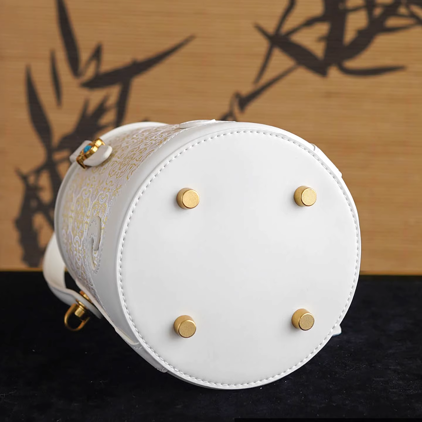 Intangible Cultural Heritage Song Brocade Silk Flower and Butterfly Bucket Bag Genuine Leather Hand Tote Shoulder Bag