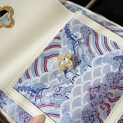 Champagne-colored seawater river cliff pattern backpack intangible cultural heritage brocade zipper new Chinese style women's national style casual bag