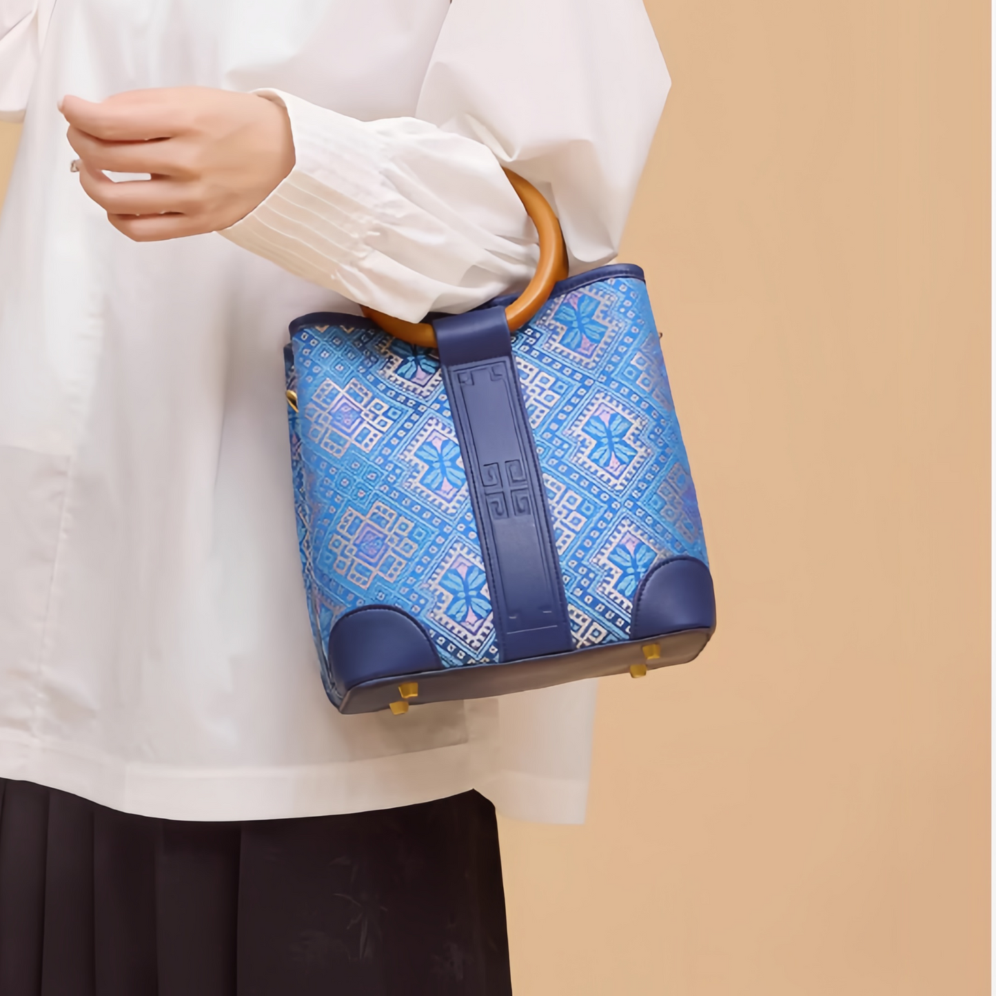 Zhuang brocade ring bag all-match high-end new Chinese style hand-held shoulder bag genuine leather women's bag