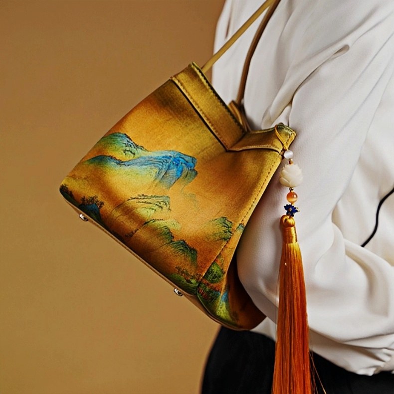 New Chinese style mulberry silk A Thousand Miles of Rivers and Mountains handbag