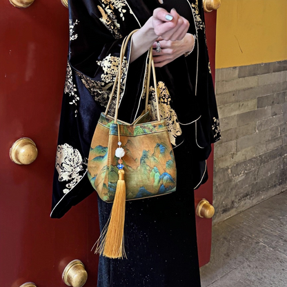 New Chinese style mulberry silk A Thousand Miles of Rivers and Mountains handbag