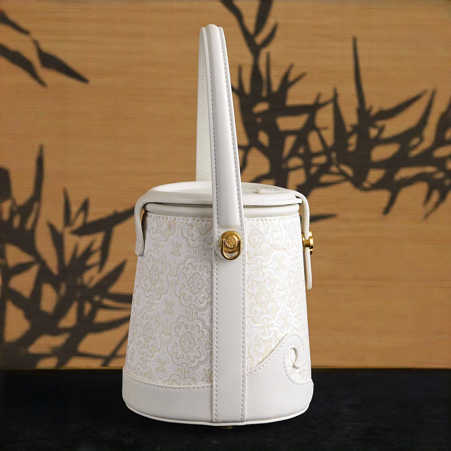 Intangible Cultural Heritage Song Brocade Silk Flower and Butterfly Bucket Bag Genuine Leather Hand Tote Shoulder Bag