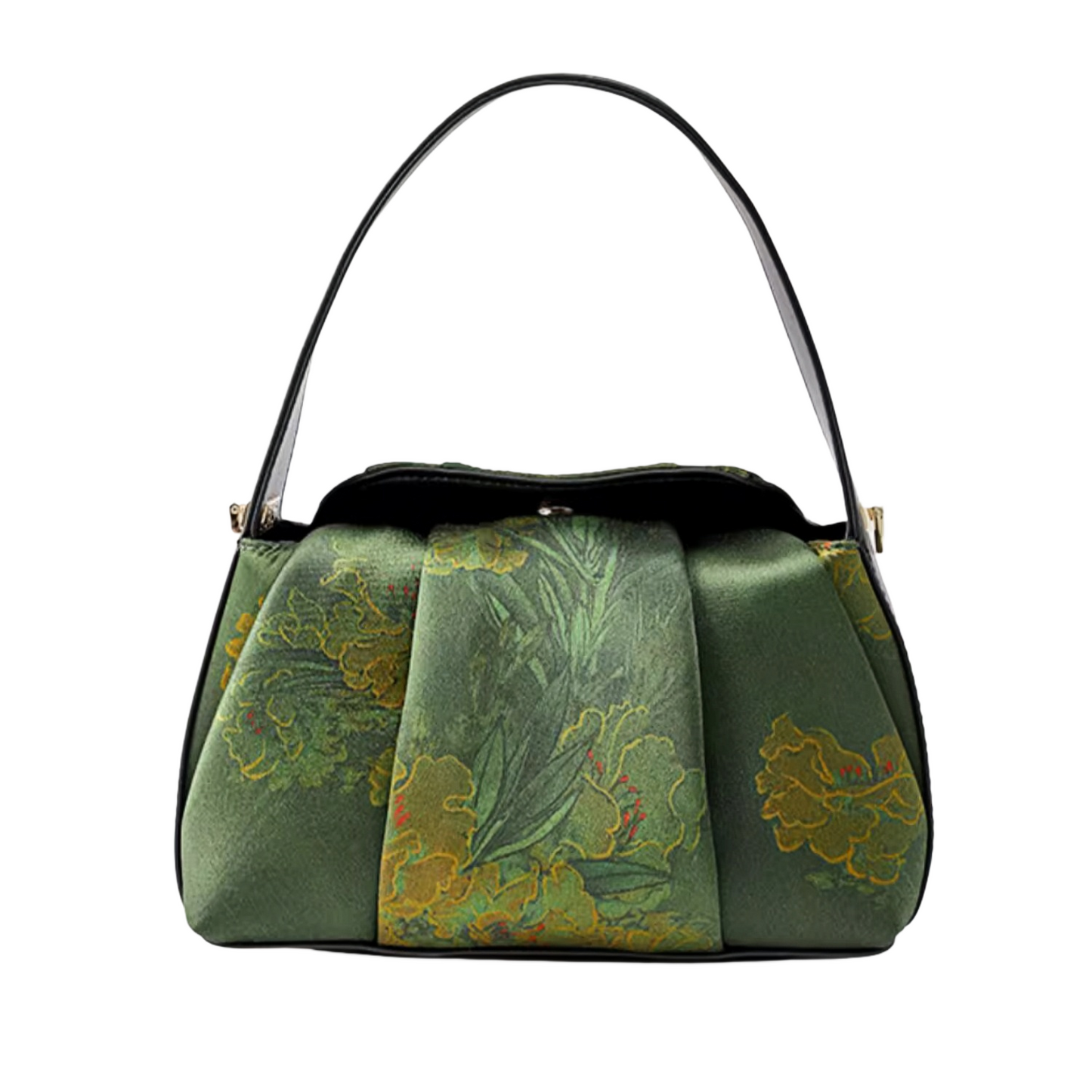 Intangible Heritage Xiangyunsha Printed Green Cuiwei Mulberry Silk New Chinese Style Handbag Crossbody Bag for Women