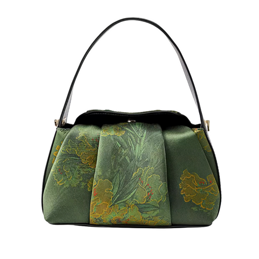 Intangible Heritage Xiangyunsha Printed Green Cuiwei Mulberry Silk New Chinese Style Handbag Crossbody Bag for Women