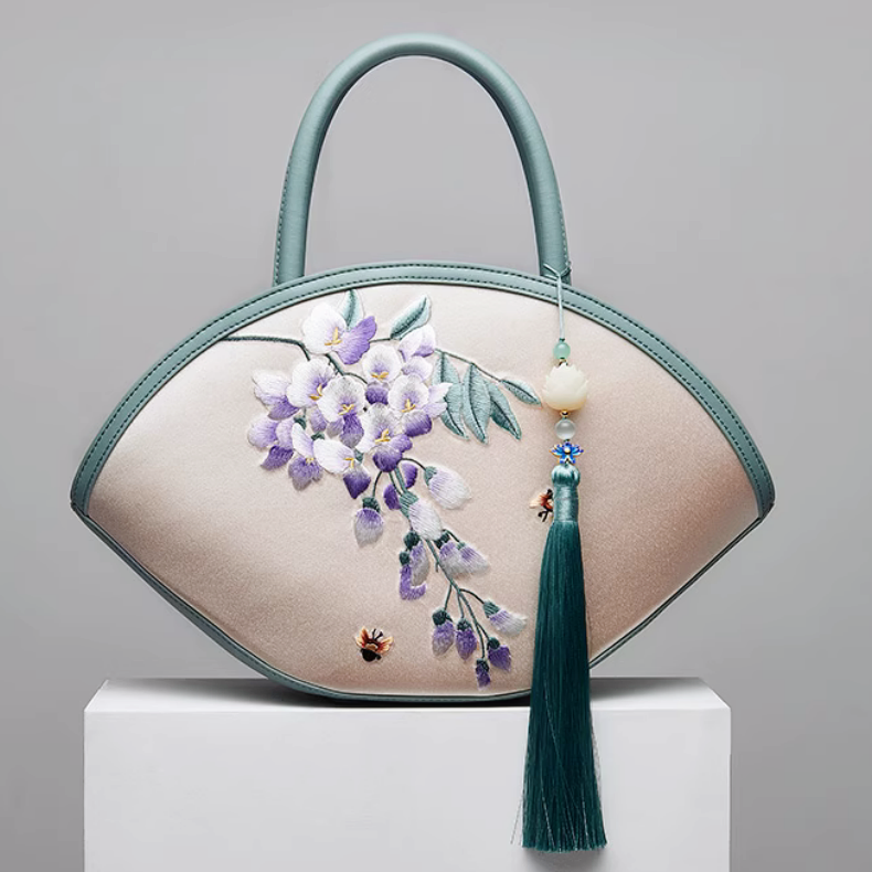Intangible cultural heritage handmade Suzhou embroidery wisteria new Chinese style crossbody handbag large capacity cheongsam bag for women