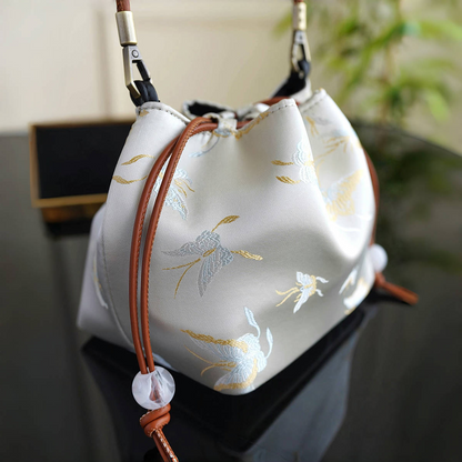Songjin white retro hand-held crossbody mobile phone bucket bag