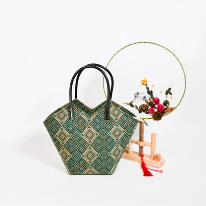 Zhuang Brocade Pattern Green Double Swallow Butterfly Handbag