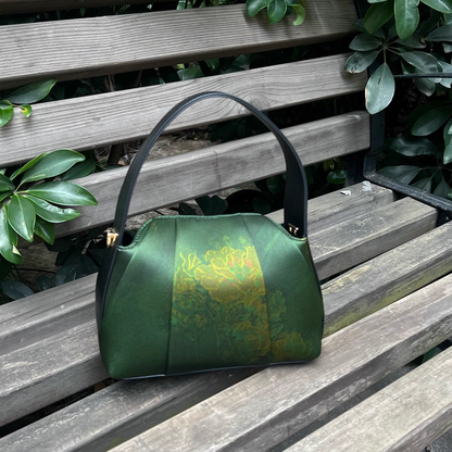 Intangible Heritage Xiangyunsha Printed Green Cuiwei Mulberry Silk New Chinese Style Handbag Crossbody Bag for Women