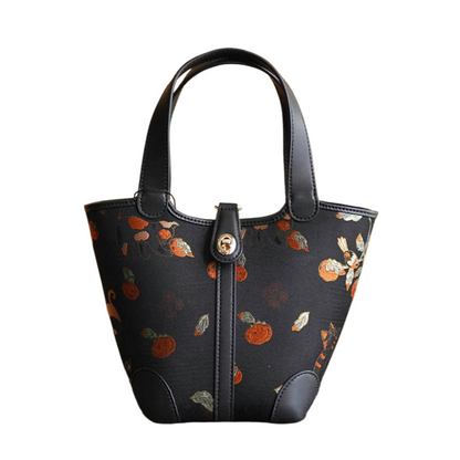 Cat Persimmon Intangible Cultural Heritage Song Brocade Silk Lock Shoulder Handbag