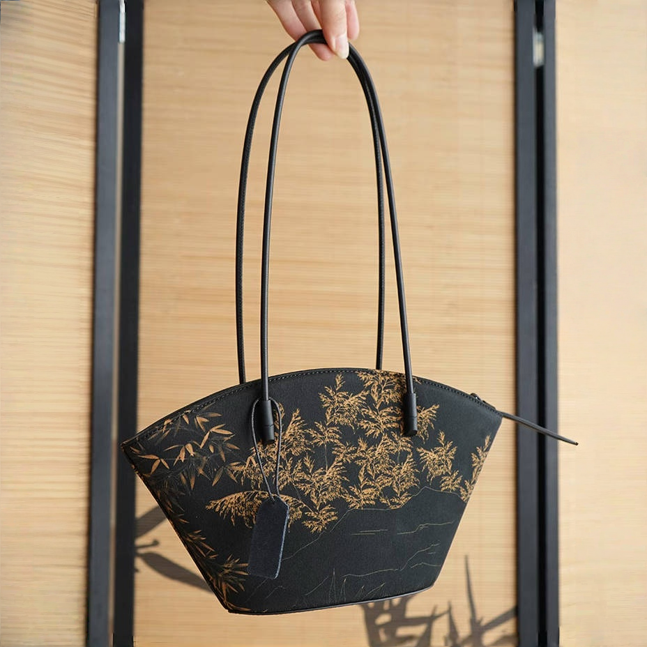 No Fengyue fan-shaped bag long shoulder strap fan-shaped new Chinese style ancient style zipper shoulder bag handbag