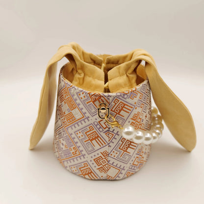 Guangxi Zhuang Brocade Rabbit Ear Pearl Bucket Bag Cute Handbag Crossbody Bag