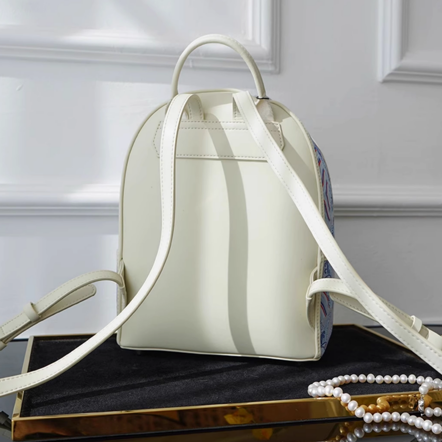 Champagne-colored seawater river cliff pattern backpack intangible cultural heritage brocade zipper new Chinese style women's national style casual bag