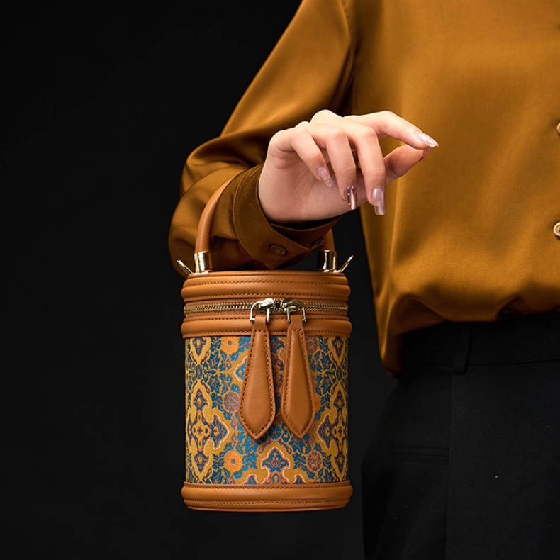 Songjin Sihe Ruyi New Chinese Style Brown Handheld Crossbody Bucket Bag