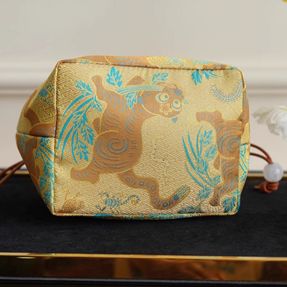 Songjin yellow retro hand-held crossbody mobile phone bucket bag