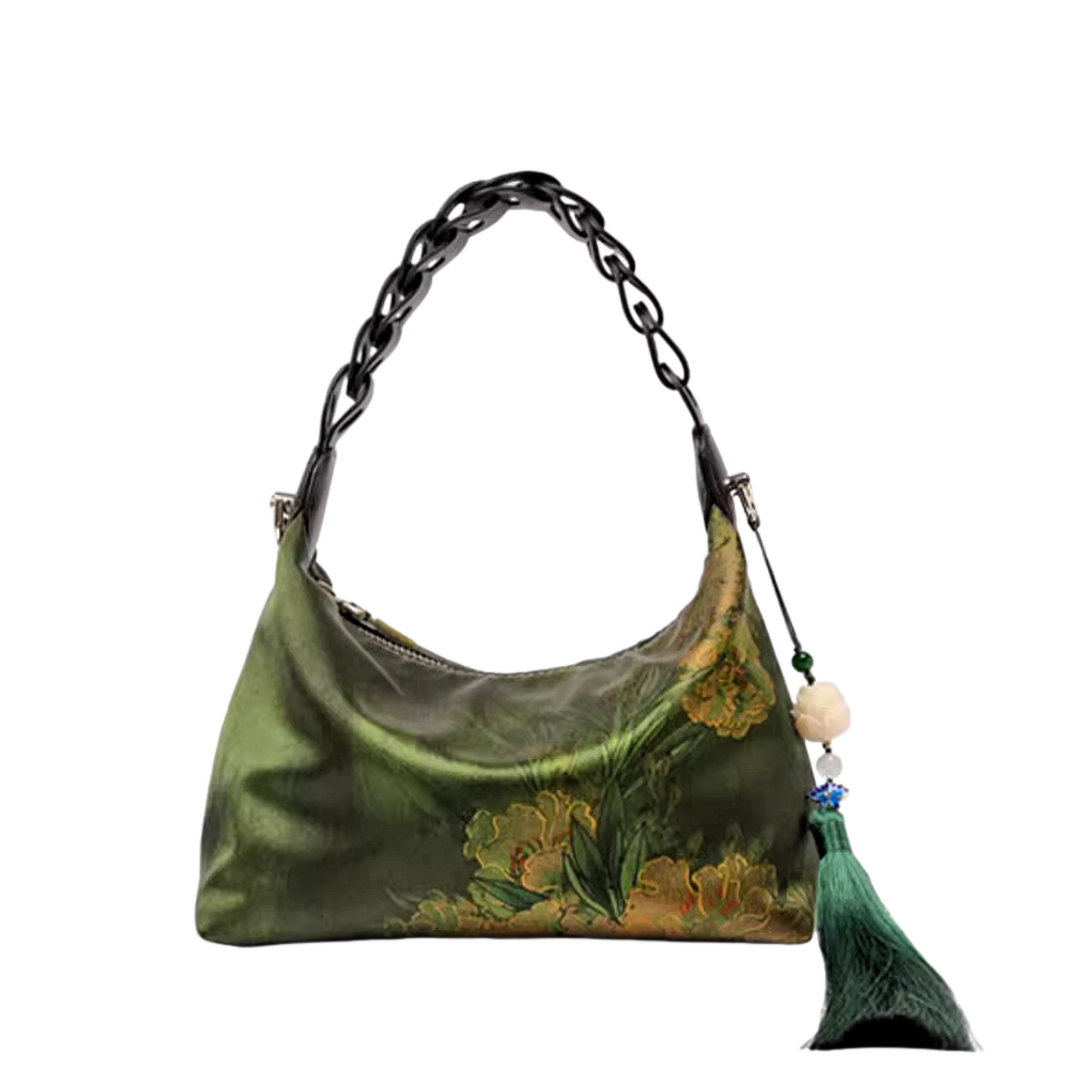 Intangible Heritage Xiangyunsha Silk Print Green Cuiwei New Chinese Style Crossbody Handbag for Women