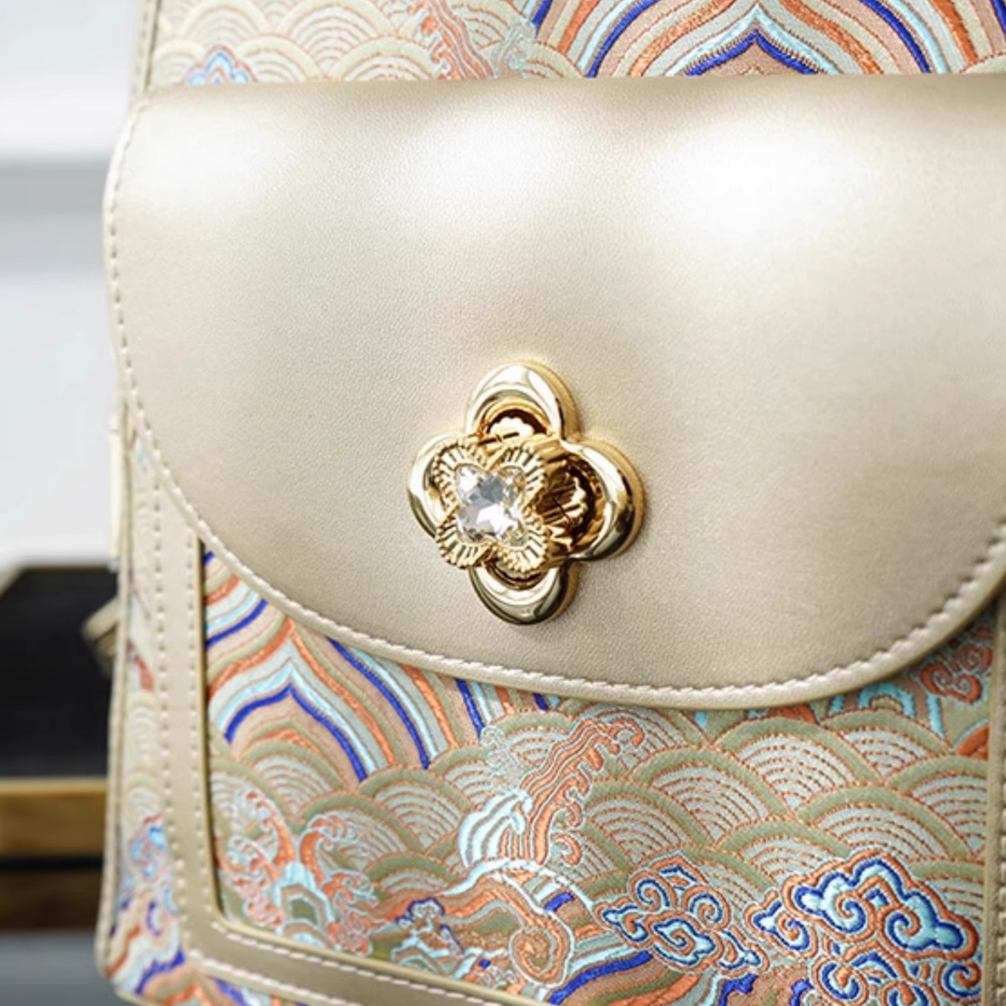 Seawater River Cliff Pattern Backpack Intangible Cultural Heritage Yunjin Zipper New Chinese Style Women's National Style Casual Bag
