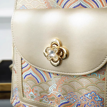 Seawater River Cliff Pattern Backpack Intangible Cultural Heritage Yunjin Zipper New Chinese Style Women's National Style Casual Bag