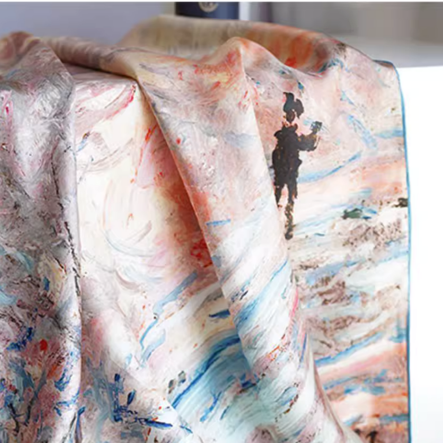 "Snow" Monet Oil Painting Series Double-sided Different Color Printed Twill Silk Large Square Scarf Women's Winter Mulberry Silk Scarf