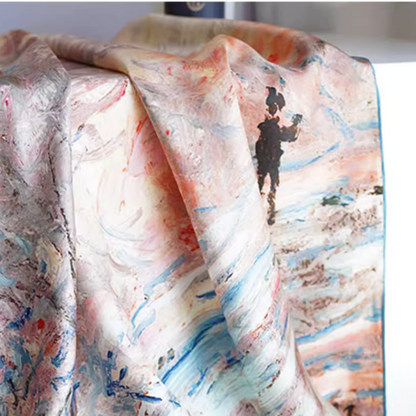 "Snow" Monet Oil Painting Series Double-sided Different Color Printed Twill Silk Large Square Scarf Women's Winter Mulberry Silk Scarf