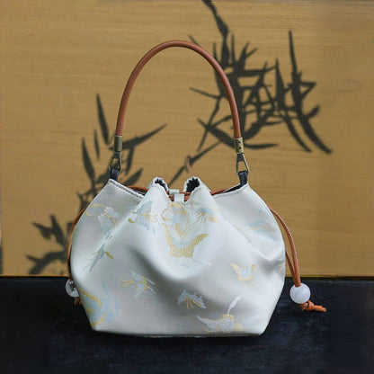 Songjin white retro hand-held crossbody mobile phone bucket bag